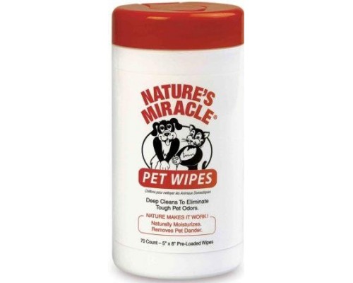 8in1 Nature’s Miracle Pet Wipes Влажные очищающие салфетки для собак и кошек 70 шт
