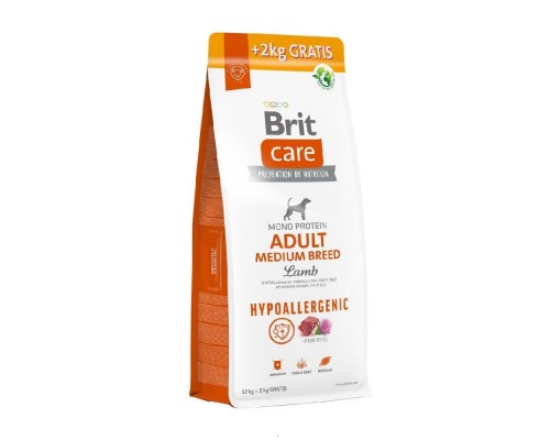Aкція 12+2 кг Brit Care ADULT MEDIUM BREED Lamb & Rice - корм для собак середніх порід (ягня/рис) 12+2кг