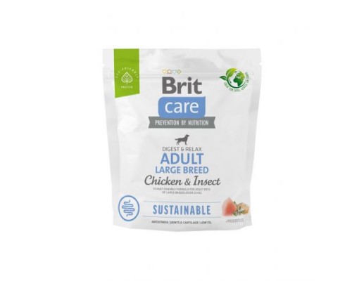 Сухой корм Brit Care Dog Sustainable Adult Large Breed для собак больших пород, с курицей и насекомыми, 1 кг