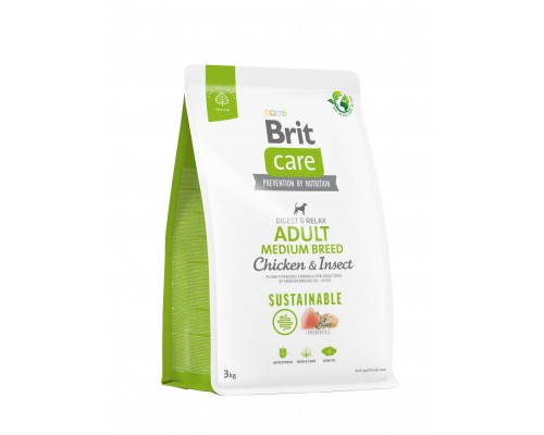 Сухой корм Brit Care Dog Sustainable Adult Medium Breed для собак средних пород, с курицей и насекомыми