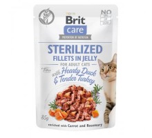 Влажный корм Brit Care Cat Pouch для кастрированных кошек, в желе, утка и индейка, 85 г