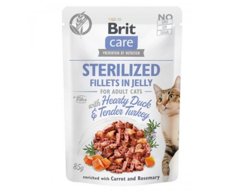 Влажный корм Brit Care Cat Pouch для кастрированных кошек, в желе, утка и индейка, 85 г