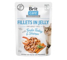 Влажный корм Brit Care Cat Pouch для кошек, в желе, нежная индейка с креветками, 85 г