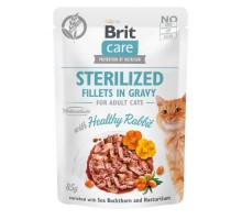 Вологий корм Brit Care Cat Pouch для стерилізованих котів, філе в соусі, кролик, 85 г