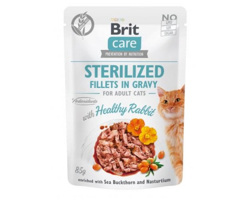 Вологий корм Brit Care Cat Pouch для стерилізованих котів, філе в соусі, кролик, 85 г