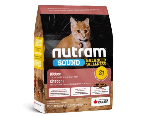 S1 NUTRAM Sound BW Холістик корм для кошенят; з куркою та лососем, 1.13 кг