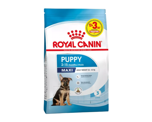 АКЦІЯ! 12+3 кг Royal Canin MAXI PUPPY для цуценят собак великих розмірів з 2 до 15 місяців, 12+3кг