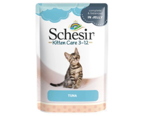 Schesir Kitten Care Tuna ШЕЗИР ТУНЕЦ ДЛЯ КОТЯТ натуральные консервы в желе для котят, влажный корм, пауч 85г