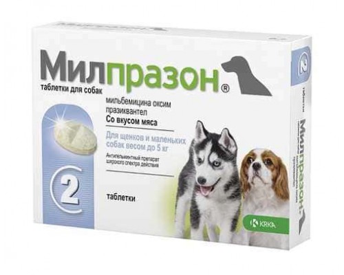 KRKA МИЛПРАЗОН – антигельминтик для собак мелких пород и щенков весом от 0,5 кг