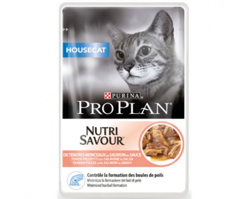 PRO PLAN Housecat для кішок що живуть у приміщенні шматочки лосося у підливці, пауч, 85г