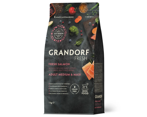 Grandorf FRESH SALMON & SWEET POTATO ADULT DOG MEDIUM & MAXI - Сухий корм для дорослих собак середніх та великих порід з лососем та бататом, 1 кг