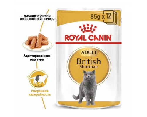 Royal Canin British Shorthair Adult для британских короткошёрстных кошек от 1 года (в соусе), 85г