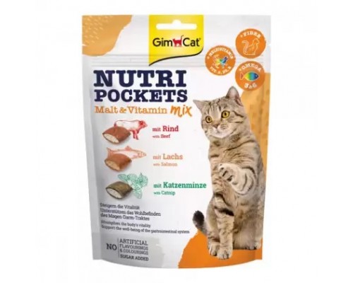GimCat Nutri Pockets Malt-Vitamin Mix Подушечки cолод-витаминный микс для котов 150г