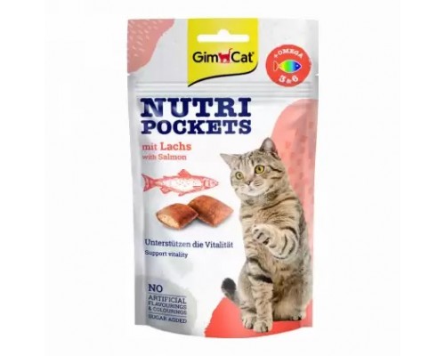 GimCat Nutri Pockets with Salmon & Omega 3 & 6 Подушечки з лососем, Омега-3 і Омега-6 для котів 60 г