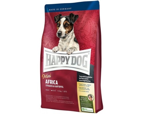 Happy Dog Mini Africa (без злаків) для собак при алергіях і харчової непереносимості зі страусом і картопляними пластівцями