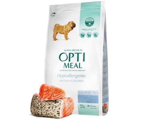 Optimeal (Оптимил) гипоаллергенный сухой корм для взрослых собак средних и крупных пород с лососем