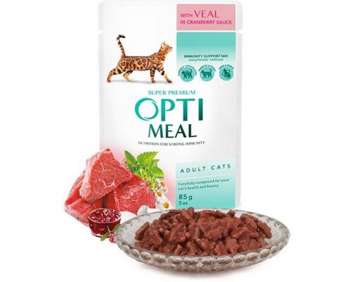 Optimeal (Оптіміл) вологий корм для дорослих котів з телятиною в журавлинному соусі