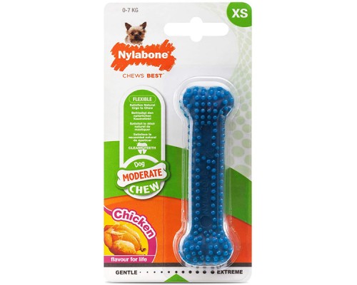 Nylabone Moderate Chew Dental Bone НІЛАБОН ДЕНТАЛ БОУН жувальна іграшка кістка для собак, смак курей , XS, для собак до 7 кг , Курка , 9,5x2,5x1,9 см