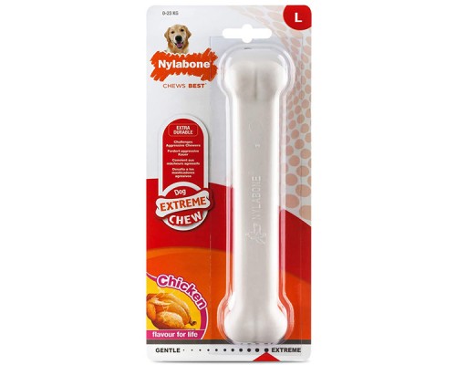 Nylabone Extreme Chew Bone НИЛАБОН БОУН жевательная игрушка кость для собак, вкус курицы , L, для собак до 23 кг , Курка , 19,7x4,4x2,5 см