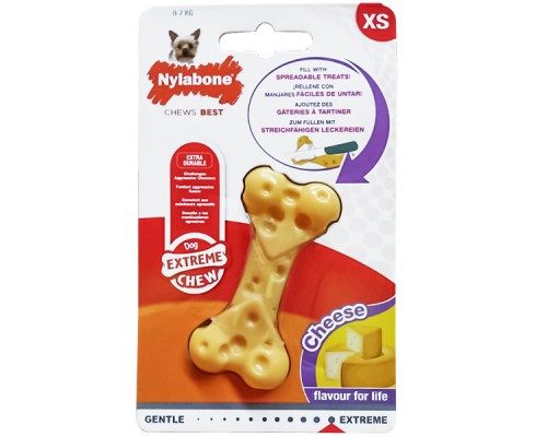 Nylabone Extreme Chew Cheese Bone НИЛАБОН СЫРНАЯ КОСТОЧКА жевательная игрушка для собак, вкус сыра , XS, для собак до 7 кг , Сир , 7,5x3,5x1 см