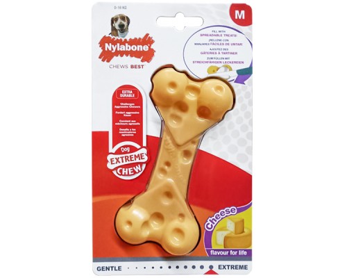 Nylabone Extreme Chew Cheese Bone НІЛАБОН СИРНА КІСТОЧКА жувальна іграшка для собак, смак сиру , M, для собак до 16 кг , Сир , 12,5x6x3 см