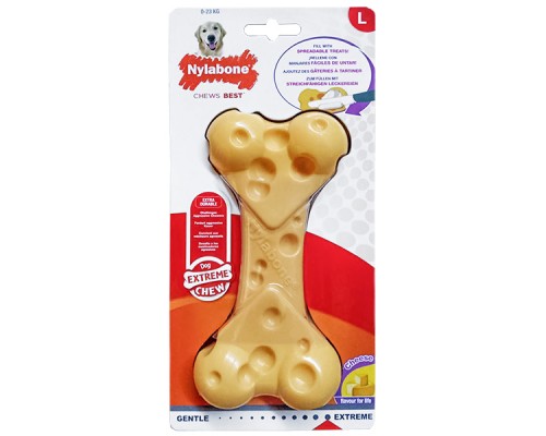Nylabone Extreme Chew Cheese Bone НІЛАБОН СИРНА КІСТОЧКА жувальна іграшка для собак, смак сиру , L, для собак до 23 кг , Сир , 17,5x8x4 см