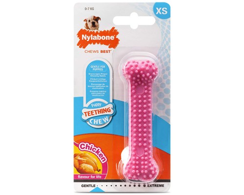 Nylabone Puppy Chew Dental Bone НІЛАБОН ДЕНТАЛ БОУН жувальна іграшка кістка для цуценят, смак курок , XS, для цуценят до 7 кг , Рожевий , 9,5x2,5x1,9 см